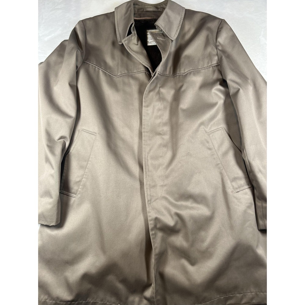 Vintage London Towne Coat Mens 42 Regular Taupe Removable‎ Faux Fur Liner